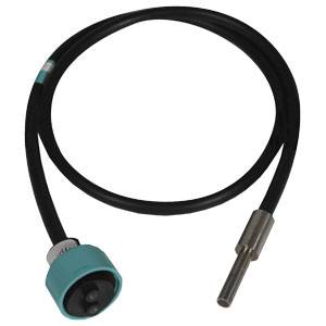 Black cable with metal plug, possibly a sensor or probe, on a white background.