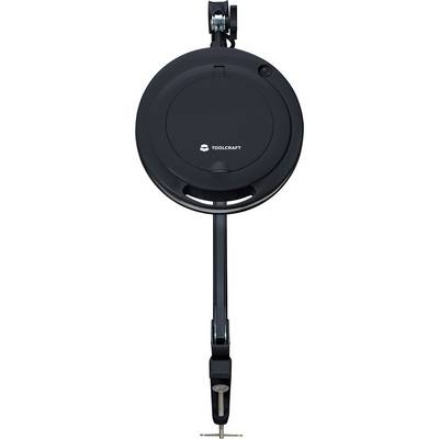 Black automatic cable reel by Toolcraft, mounted on a bracket.