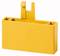 A yellow plastic piece with hooks and compartments, presumably a container or holder, against a white background.