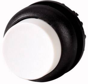 A round, white push button with a black border, possibly part of an electrical device or control unit.