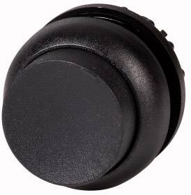 Black cylindrical button with a smooth surface, presumably a rotary control or switch, against a white background.