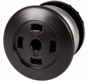 Round, black button with three outlet holes, similar to a socket. Purpose unclear, possibly a plug or accessory part.