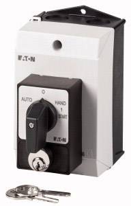 Switch with positions 'Auto', 'Manual', and 'Off'. Key shown at the front indicates control and safeguarding of devices.