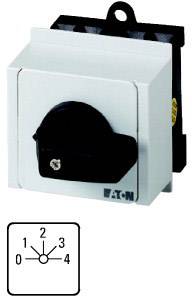 A white electrical switch with a black handle, with a switching diagram underneath showing positions 0 to 4. 'Eaton' brand name visible.