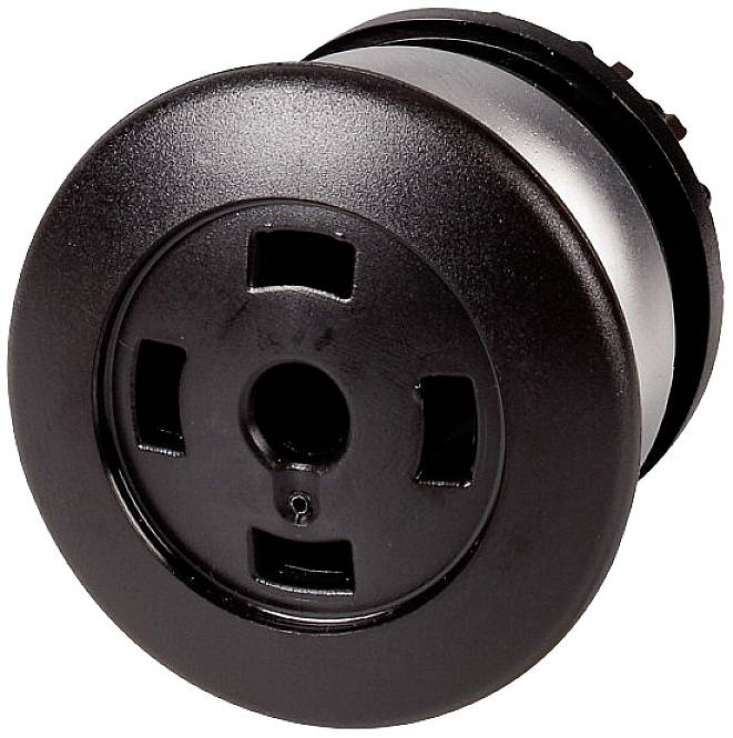 A round, black mains power adaptor with three narrow slots, used for electrical devices.