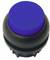 Blue round button on a black base, typically used as an electronic switch.