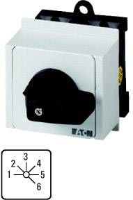 Rotary switch with symbol: Positions 1-6. Function: Control of electrical devices. Manufacturer: Eaton. Main components black and silver.