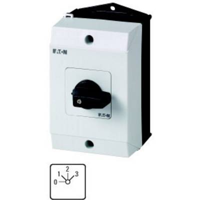 A white, rectangular switch box with a black rotary handle and a small illustration of switch positions from 0 to 3.