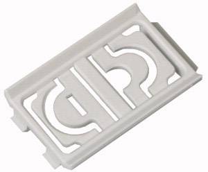 A rectangular plastic piece with symmetrical, cut-out patterns in the centre.