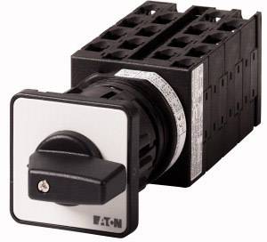 A black rotary switch with a rectangular mounting and handle for electronic applications. Manufacturer name at bottom left.