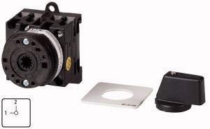 Rotary switch with a black knob and perforated plate. There is also a diagram with two positions, '0' and '1', which shows the switching process.