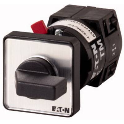 Eaton rotary switch, silver frame, black switch handle, red marking arrow, used for controlling electrical devices.