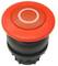 Red emergency stop button in cylindrical form, used for quickly deactivating machinery for safety purposes.