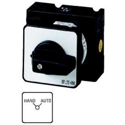 Switch with two positions: 'HAND' and 'AUTO'. Rotary switch pointing to 'HAND'. Black cover on grey background.