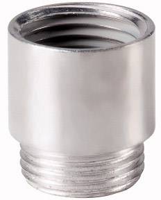 A chrome-plated pipe adapter with external threading at the bottom and internal threading at the top, suitable for plumbing connections.