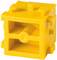 A yellow, square plastic building block with indentations and protrusions, suitable for connecting with other building blocks.