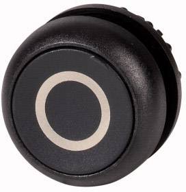 A black round toggle switch with a symbolised 'O' on the front, presumably in the off position.