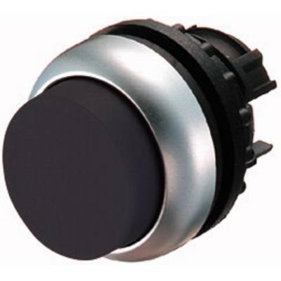 Round black press button with silver rim, built into a dark housing.