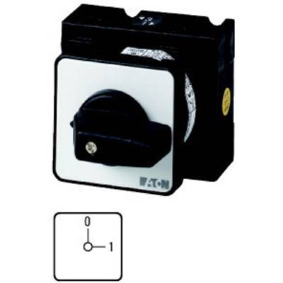 Eaton rotary switch with two positions: 0 and 1. Switch is mounted on a square plate. Suitable for electrical control systems.