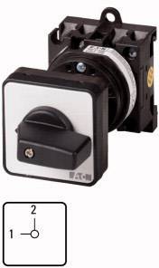 Switch in a square design with a rotary knob. Beside the switch is a schematic representation: Position '1' and '2'.