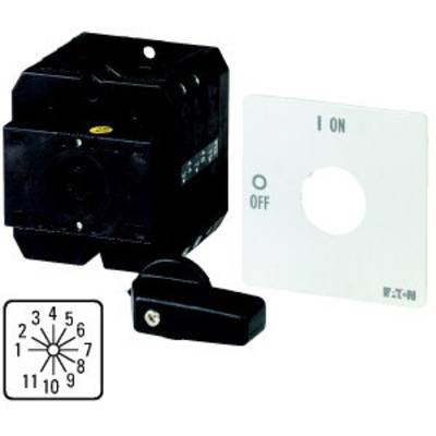 Rotary switch kit with black housing, removable handle and white cover with 'ON/OFF' labelling.