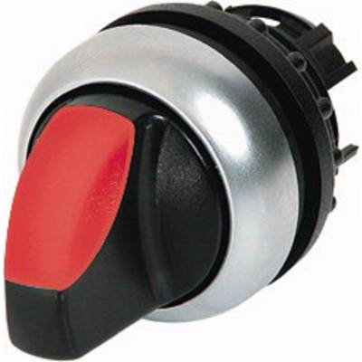 A red rotary switch with a black handle and silver bezel, used for electrical controls on machines or equipment.