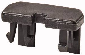 Black plastic clip component with multiple hooks, likely used for fastening or connecting in mechanical or electronic devices.