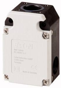 A white electric limit switch with a black housing, manufactured by Eaton, identifiable by the logo on the front.