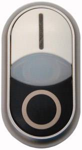 A rectangular doorbell button with rounded corners, consisting of a silver border and black and silvery-grey sections.