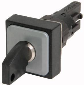 A black switch with a square casing and lever. Used to turn electrical devices on or off.
