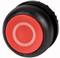 Red round button with a white circle in the centre, on a black base.