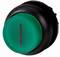 Green round switch with a vertical line in the centre, suitable for electronic devices.