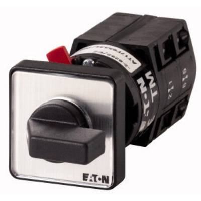 A square rotary switch with a lever. The switch has a black front panel and a red marking for the position.