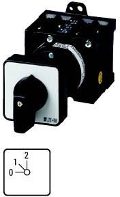 Rotary switch with three positions: '0', '1', '2', mounted on a black housing.