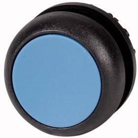 Round push button with blue button in a black housing, potentially for electronic devices or industrial applications.