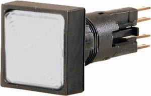 Black square push button with transparent housing and multiple copper connections, suitable for electronic circuits.