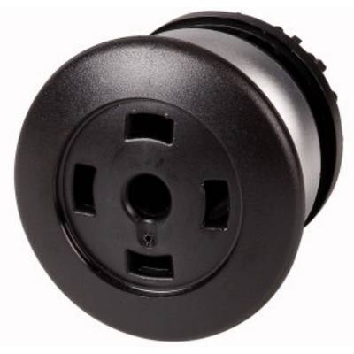 A black, round socket adapter with three rectangular openings and a central round opening, suitable for multiple plug types.