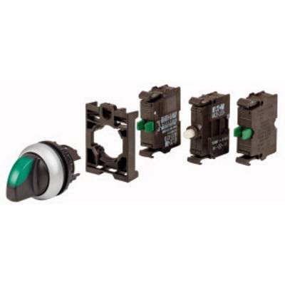 Switch with green lever and modular design. Individual components of the switch disassembled.