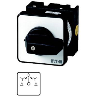 A black rotary switch by Eaton, mounted on a white plate, with symbols for different switch positions underneath.