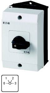 Rotary switch on an enclosure, showing positions 0 to 3. The switch is black and the enclosure is white.
