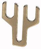 A small, golden metal piece in the shape of a Y. It could be a decorative or functional element, potentially used as a clip or holder.