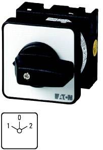 Black three-position switch: '0', '1', '2'. Brand 'Eaton'. Applied for electrical control applications.