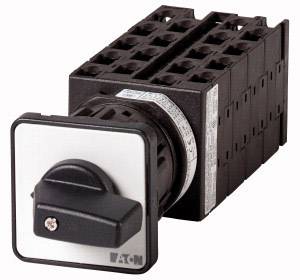 Black rotary switch with rectangular plate and knurled switch housing, marked with 'Eaton'.