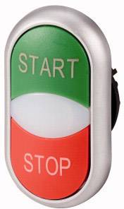 An oval switch with a green 'START' surface at the top and a red 'STOP' surface at the bottom.