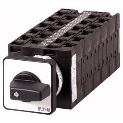 Rotary switch with multiple positions and a black handle, mounted on a black housing. Suitable for controlling electrical devices.