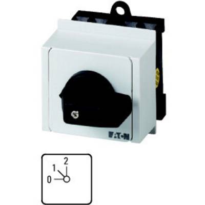 A white rotary switch with a black handle and three positions: '0', '1', '2'. The switch is manufactured by Eaton.