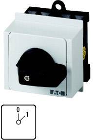 A white device switch with a black rotary knob. Shown is a position from Off '0' to On '1'. Brand logo bottom right.