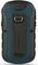 A portable Garmin device with a rugged design, coloured blue and black, featuring a belt clip on the back for outdoor activities.