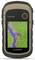 A portable GPS device by Garmin, model ETREX 32x, displays a topographical map with a blue navigation arrow.