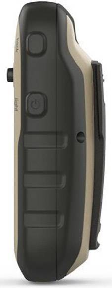 Side view of an electronic device with a black and beige casing. Visible buttons and ports are located on the side.